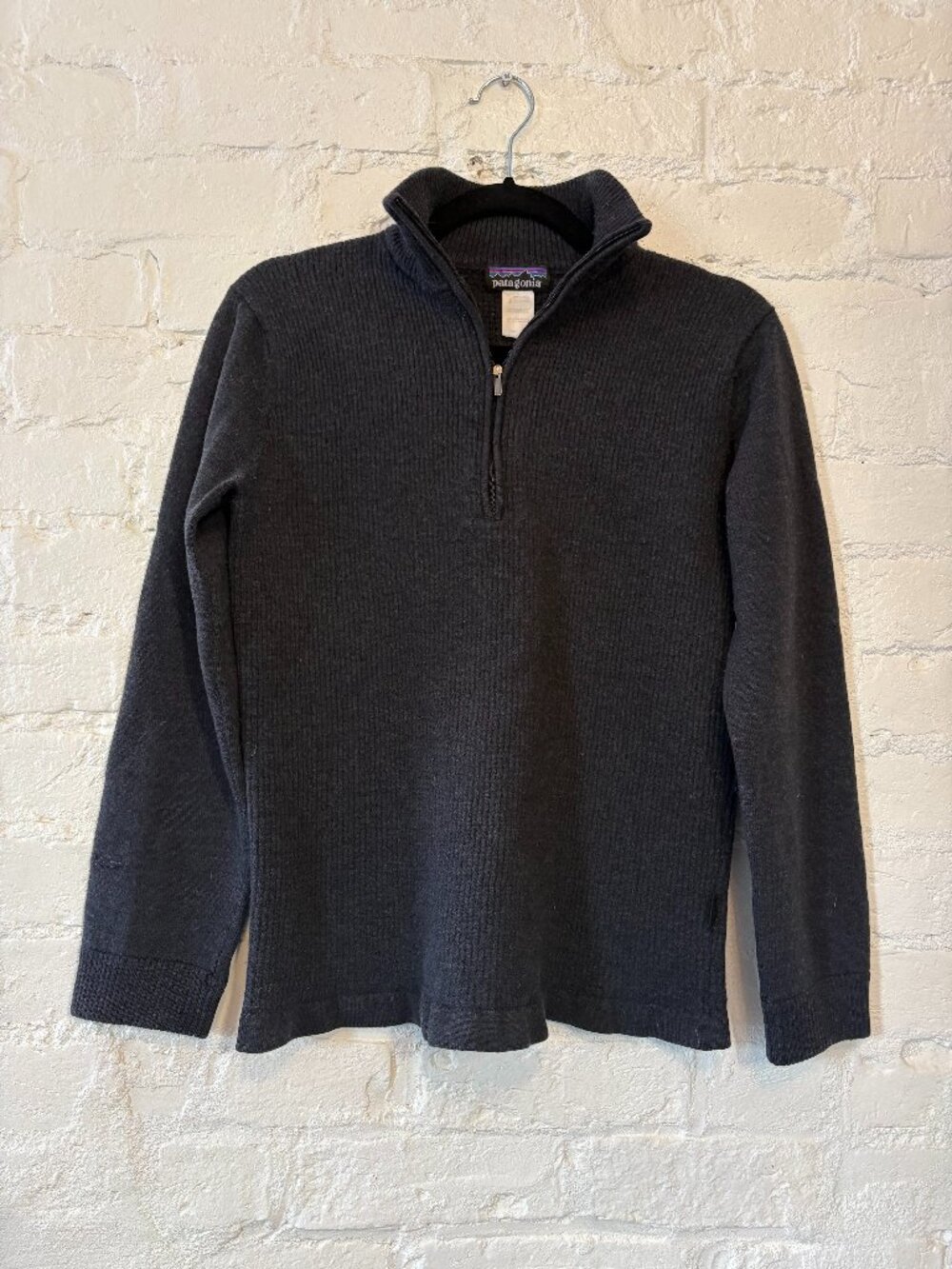 100% Merino Wool Charcoal Half-Zip Sweater with Ruffle Hem